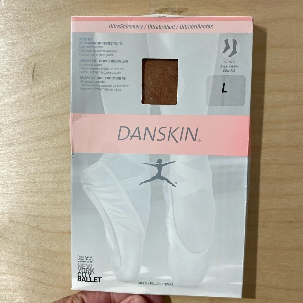 Girls Danskin Ultra Shimmery Footed Dancing Tights- Tan Large (MX)
